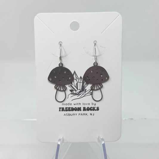 Silver Steel Mushroom Earrings