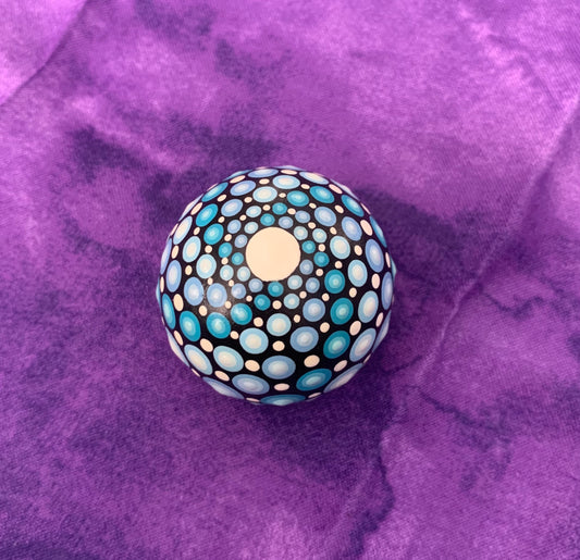Mini Blue Spiral Mandala Wood Sphere