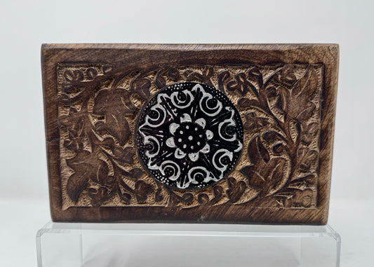 Large Carved Wooden Box with Plaque