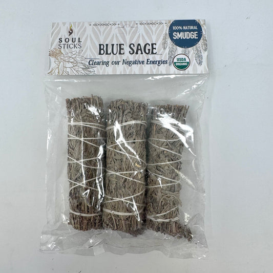 3 Piece 4 Inch Blue Sage Smudge Stick Bundle