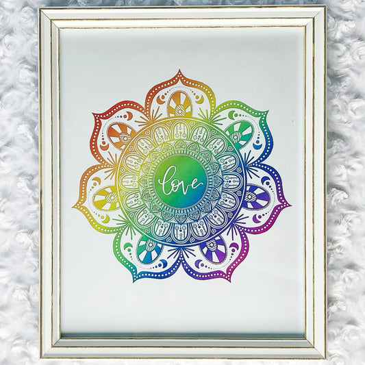 10 x 8" Rainbow Love Mandala Art Print With Frame