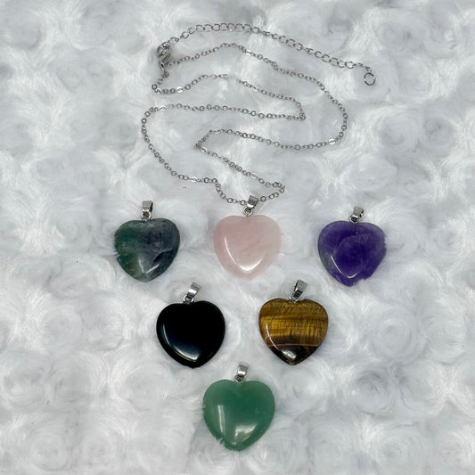 Gemstone Heart Pendant Necklace Set