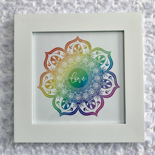 8 x 8" Rainbow Love Mandala Art Print With Frame