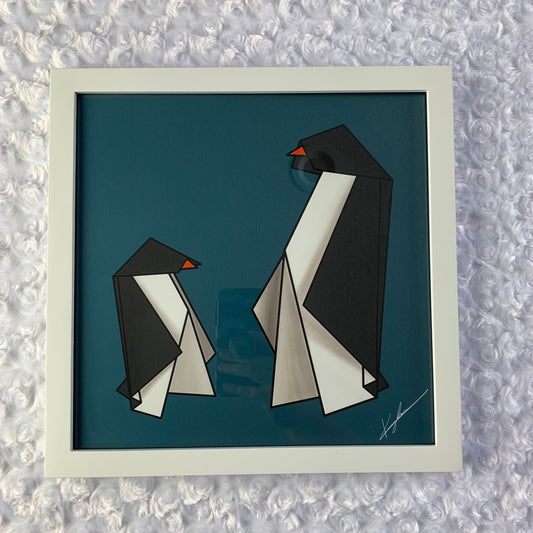 11 x 11" Origami Penguin Art Print With Frame